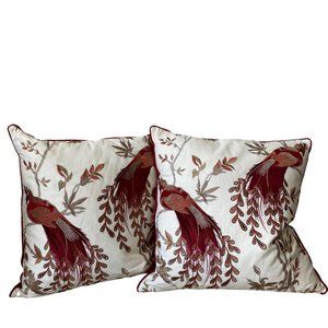 Rodeo Home Embroidered Peacock Down Filled Pillows 20"x 20" Set Of 2 GUC